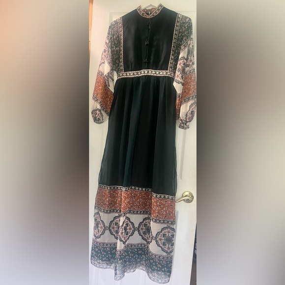 Bohemian Maxi Dress with Floral Patterns vintage 8 Victorian classic aj bari vtg - Picture 1 of 6